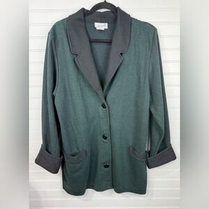 Weekenders women’s forest green & black herringbone pattern soft blazer. Size L